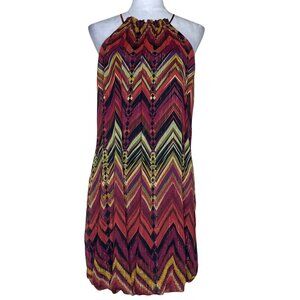 City Triangles Women's Aztec Mosaic Chiffon Multi Color Cut out Dress Size 13